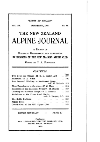 New Zealand Alpine Journal 1926 Vol 3 No 15 cover